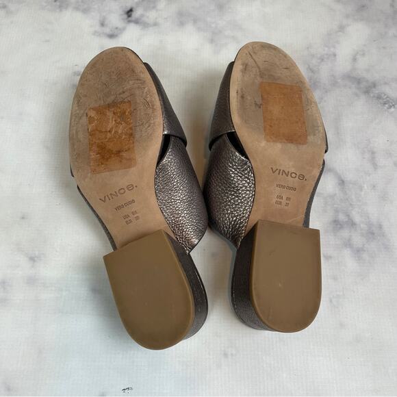 Vince Karsen Metallic Pebbled Leather Slide Sandals - Picture 8 of 12